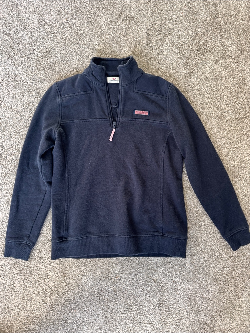 Vineyard Vines Navy Half-Zip Pullover with Pink Accent